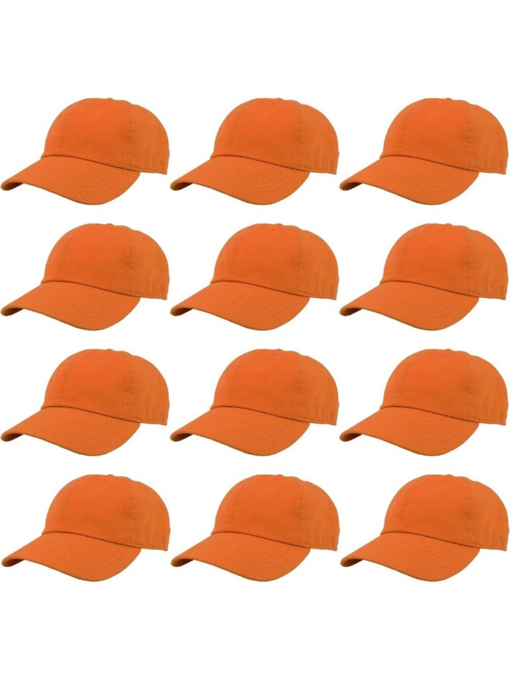 100% Cotton Adjustable Baseball Caps - Plain Blank Hats, Bulk Pack of 12
